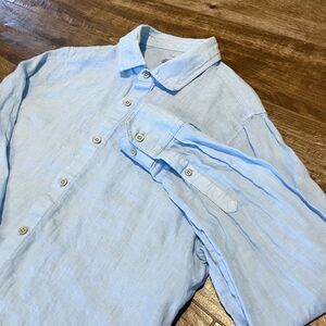 Raffi Linen Shirt Mens Medium Blue Collared Long Sleeve Button Up Dress Pure